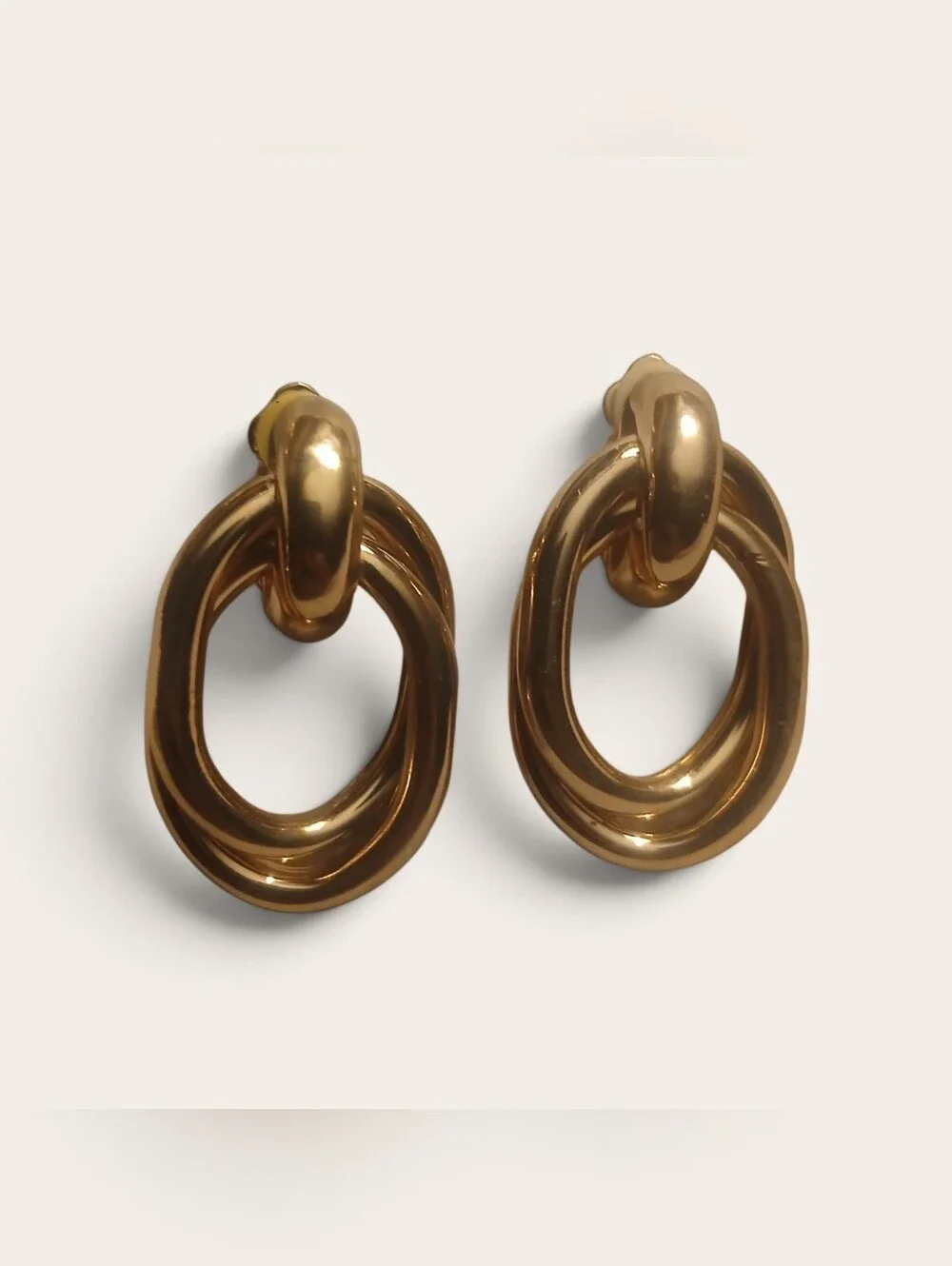Clip On Gold-Tone Interlocking Hoop Drop Earrings - Women Jewelry